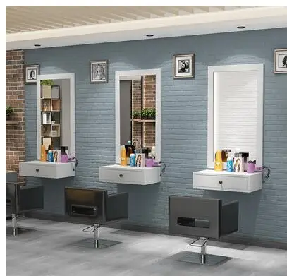 Hairdresser's mirror, hair salon, mirror stand, counter top, wall mounted hairdresser's mirror stand, wall mounted mirror