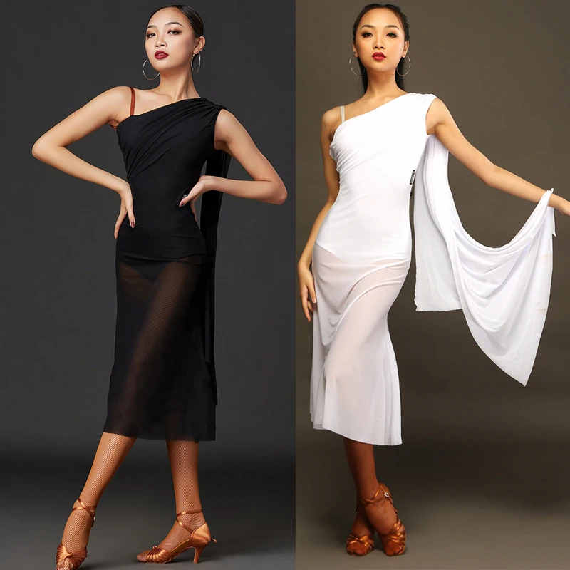 

New Arrival Latin Dance Professional Competition Dresses Women'S Sexy Sling Mesh Dress Adult Ballroom Samba Stage Outfit DWY4277