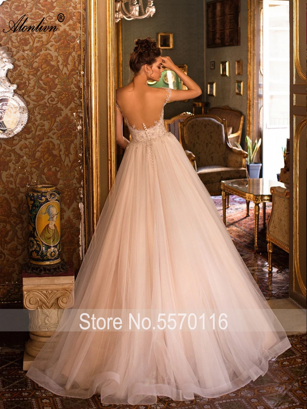 Alonlivn Sweetheart A-Line Wedding Dresses Beading Crystals Off Shoulder Backless Bridal Skirts