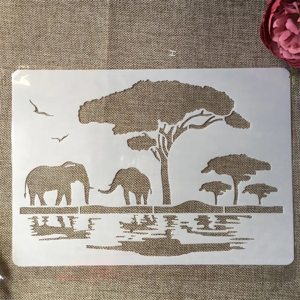 A4 29cm Elephant Wild Africa DIY Layering Stencils Wall Painting Scrapbook Coloring Embossing Album Decorative Template