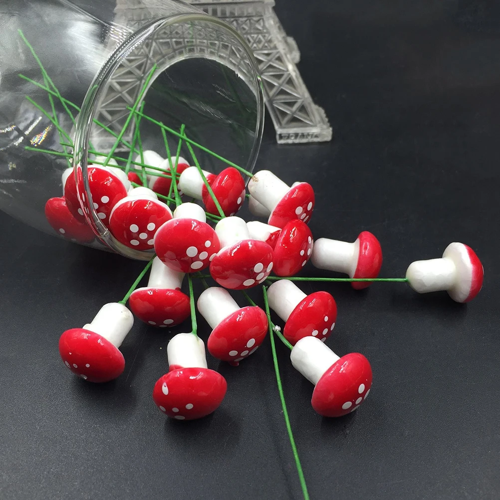 30Pcs Red Multi-colored Foam Mushrooms Miniatures for Fairy Garden DIY Bottle Landscape Decorative Mushroom Figure Decorative