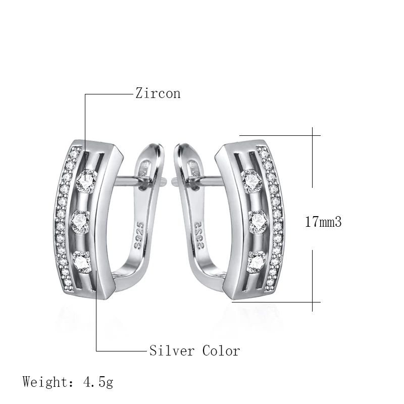 Kinel Simple U-shape Stud Earrings For Women Fashion Hollow Gold Color CZ Zircon Earings Wedding Jewelry Drop Shipping