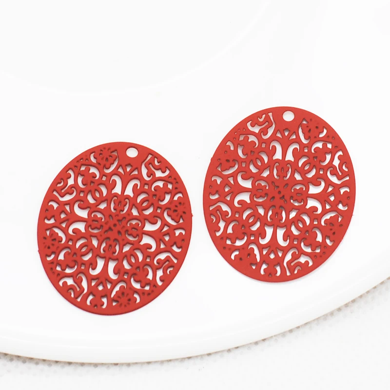 20pcs/Lot 23.5*31mm Filigree Geometric Oval Shape Charms Spray Lacquer Hollow Out DIY Jewelry Earring Making Pendants