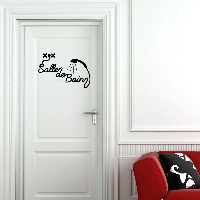 French Bathroom Door Sticker Decal Shower Room Salle De Bain Glass Wall Decals Stickers Art Mural