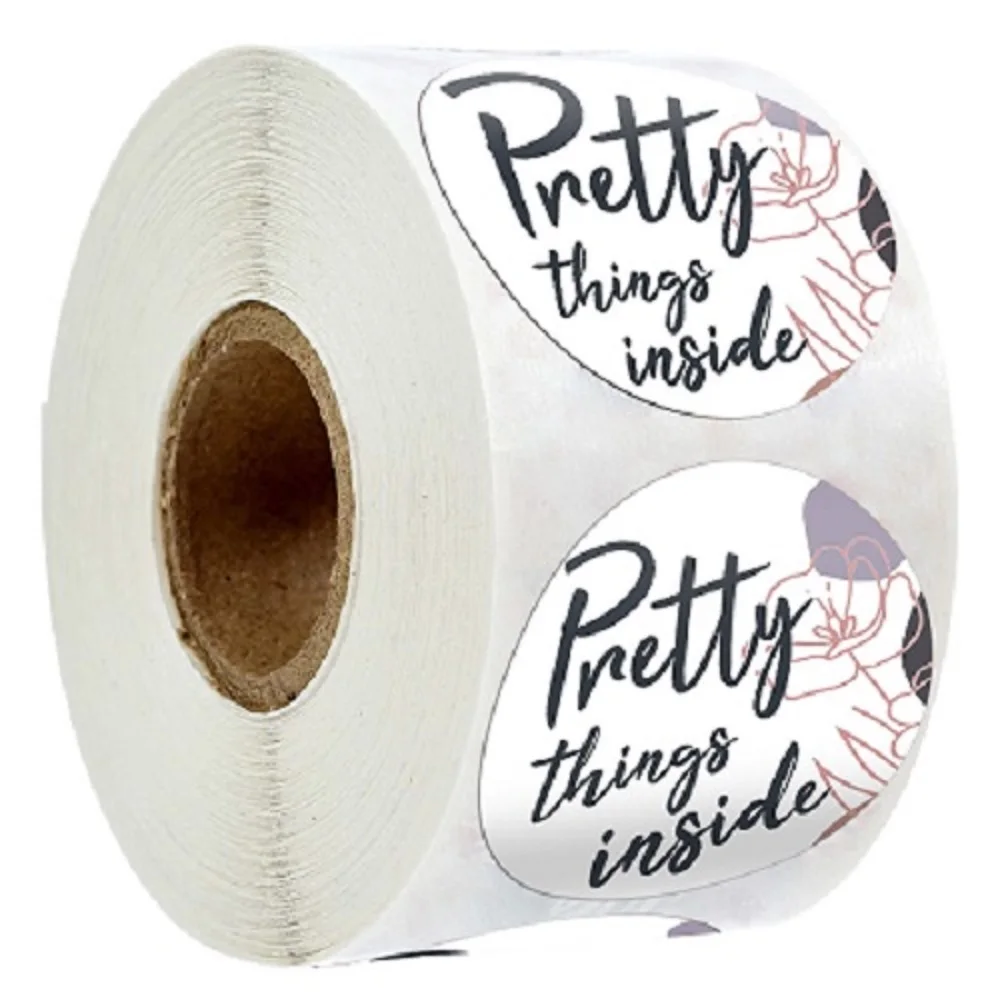 Round "Pretty Gift" Self-Adhesive Sticker Sealing Label Roll Packaging Decoration Handmade Stationery 50-500pcs