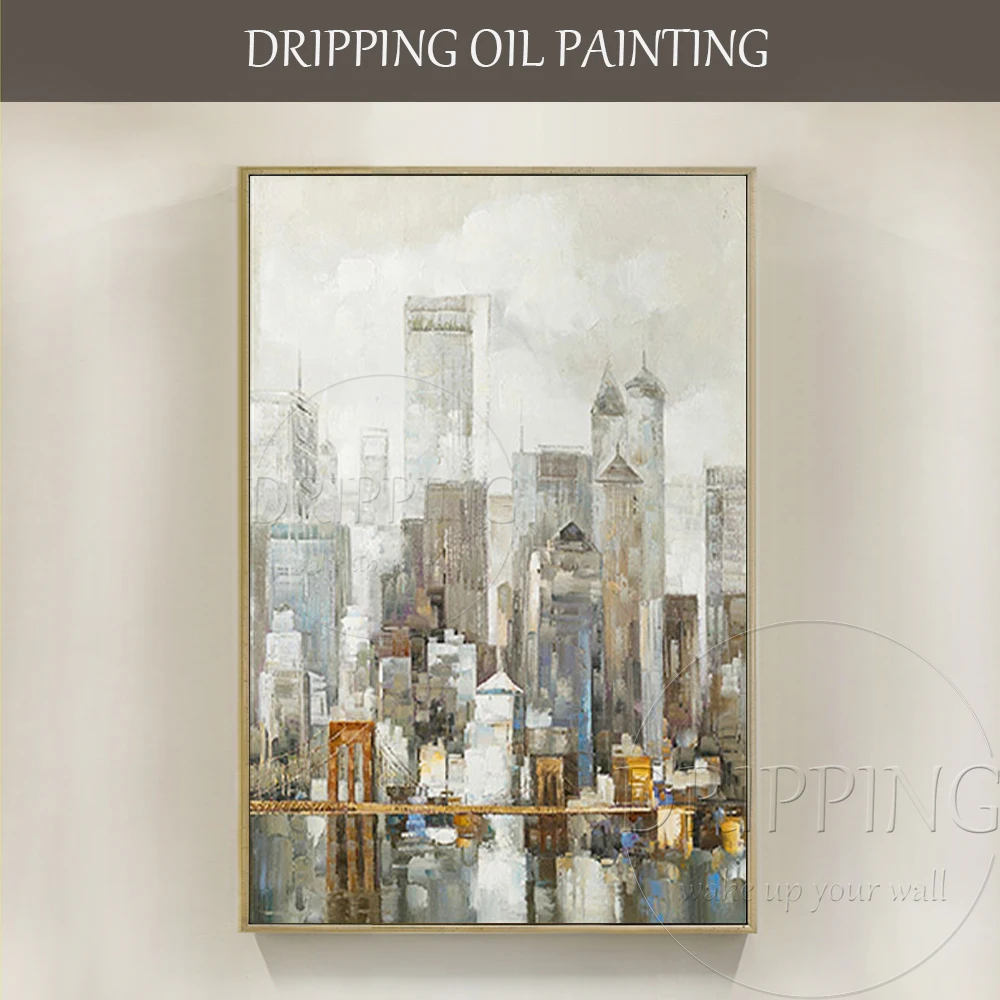 

Professional Artist Hand-painted Abstract Skyscrapers Urban Oil Painting on Canvas Modern Abstract New York City Oil Painting