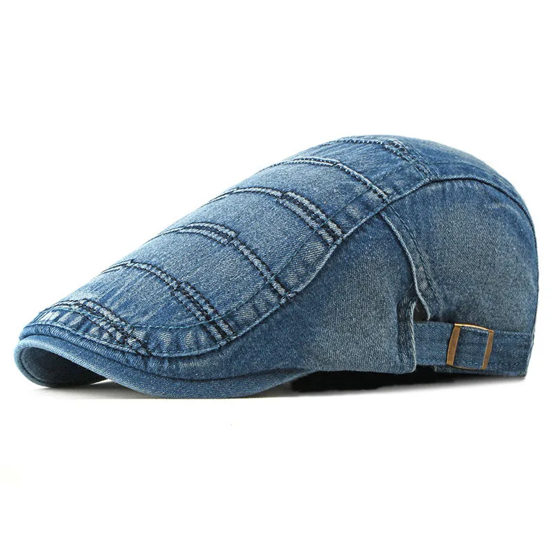 Spring Summer Solid Color Newsboy Caps Men Cotton Washed Denim Flat Peaked Cap Women Painter Beret Hats 31