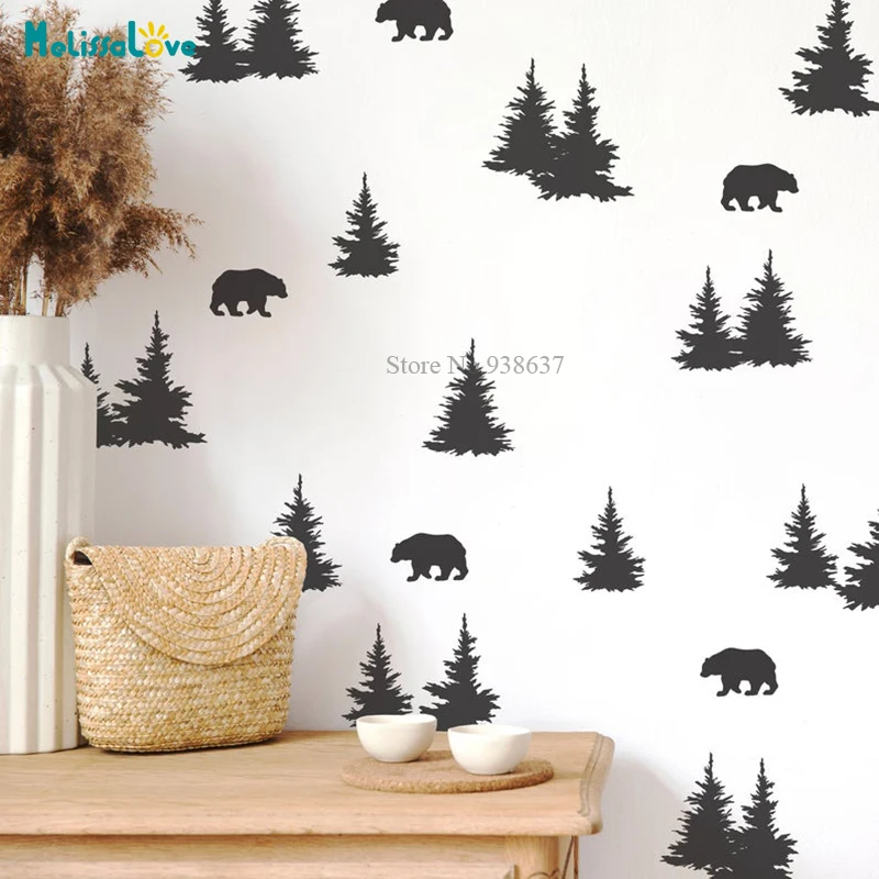 44 pcs/set Trees and Bears Wall Sticker Home Decal Baby Room Decoration Removable Vinyl Wall Stickers BB661