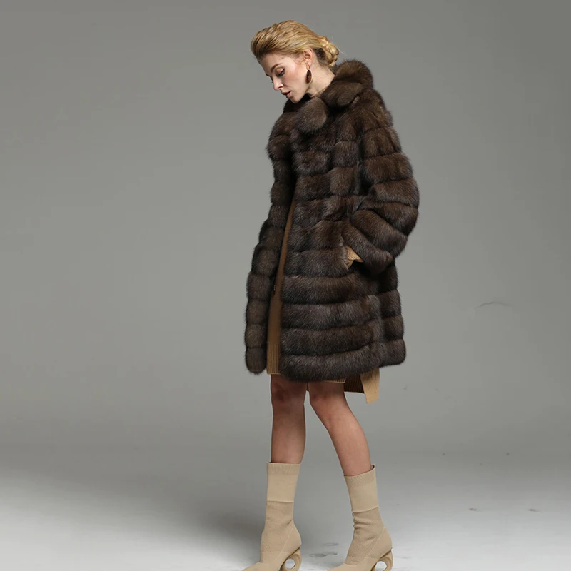 Ftangaiur, nuevo abrigo de invierno para mujer, abrigo de visón Gypsophila de marta rusa, abrigos de piel de visón auténtica medianos de lujo hechos a medida para mujer