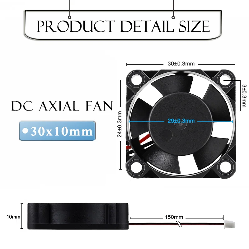 5 Pieces Gdstime DC 24V 12V 5V 3cm 30x30x10mm 2Pin Ball Bearing Portable Cooling Fan Dupont 2.54 2.0 30mm x 10mm Cooler 3010