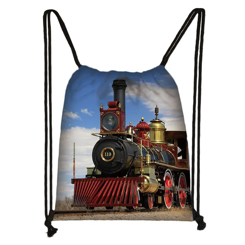 Mochila locomotiva/steam trem, mochila escolar infantil para livros, para meninos e meninas, bolsa de cordão casual