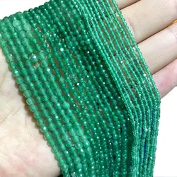 Wholesale Natural Stone Green Aventurine Faceted Round Beads For Jewelry Making DIY Bracelet Necklace 2MM 3MM 4MM 15''