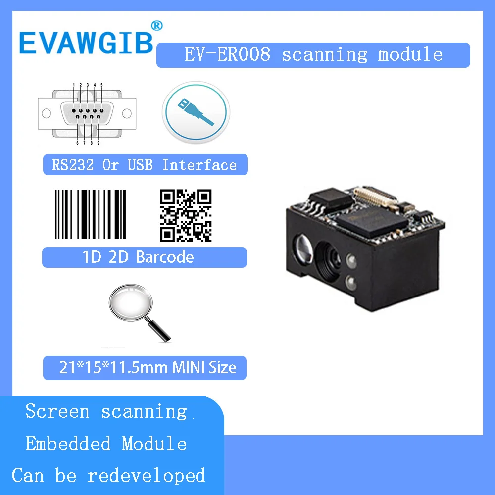 EVAWGIB EV-ER008 2D CMOS Embedded Barcode scanner Module Embedded barcode scanning module Compact embedded scanning module