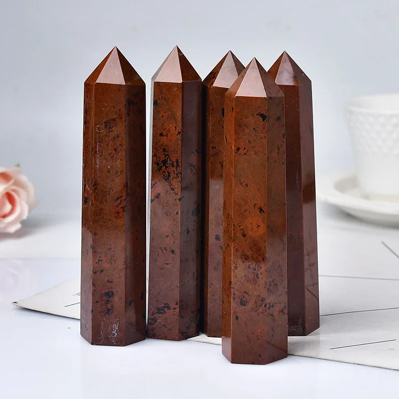 Big Size Natural Crystal Point Red Obsidian 110-130mm Healing Stone Obelisk Quartz Wand Ornament for Home Decor Energy Stone