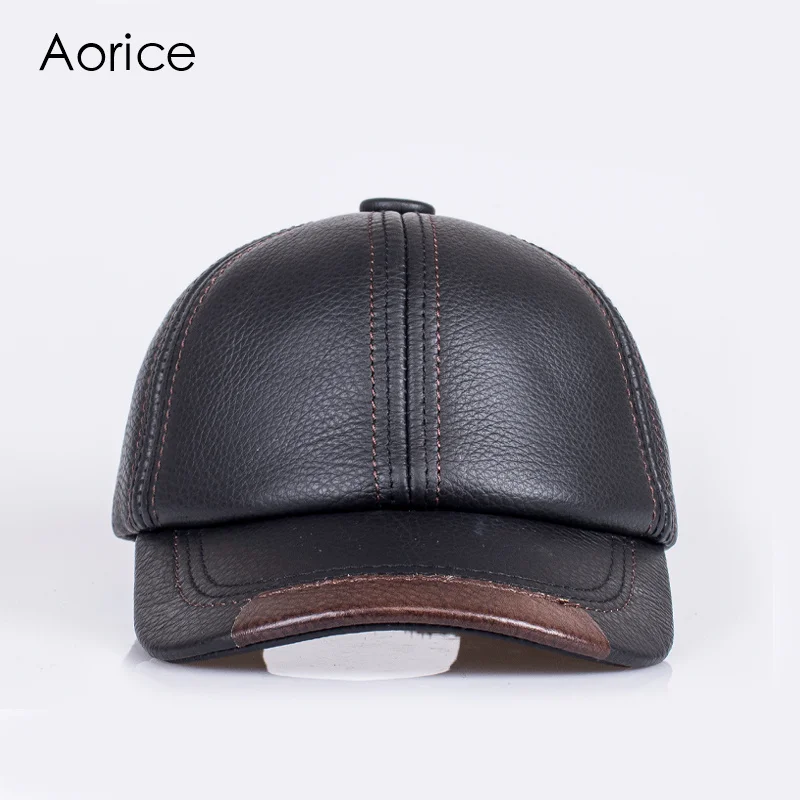 Aorice Autumn Winter Genuine Leather Men Cap Hat Brand New Baseball Caps The Whole Cow Skin Solid Adjustable Hats/Caps HL100