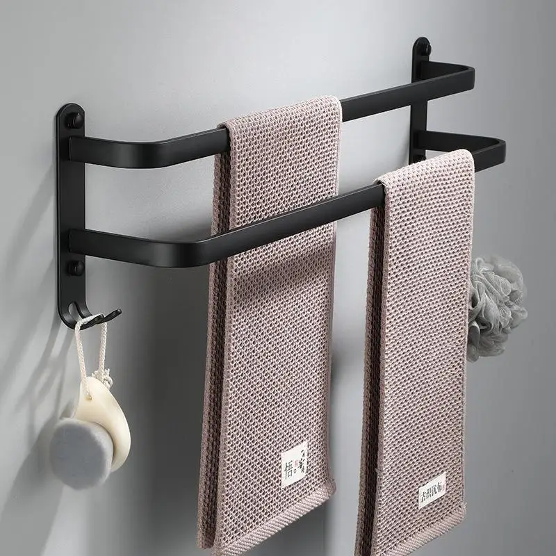 Rak handuk terpasang di dinding, rel gantungan handuk, rak handuk aluminium ruang, REL Bar handuk hitam Matte, aksesori kamar mandi