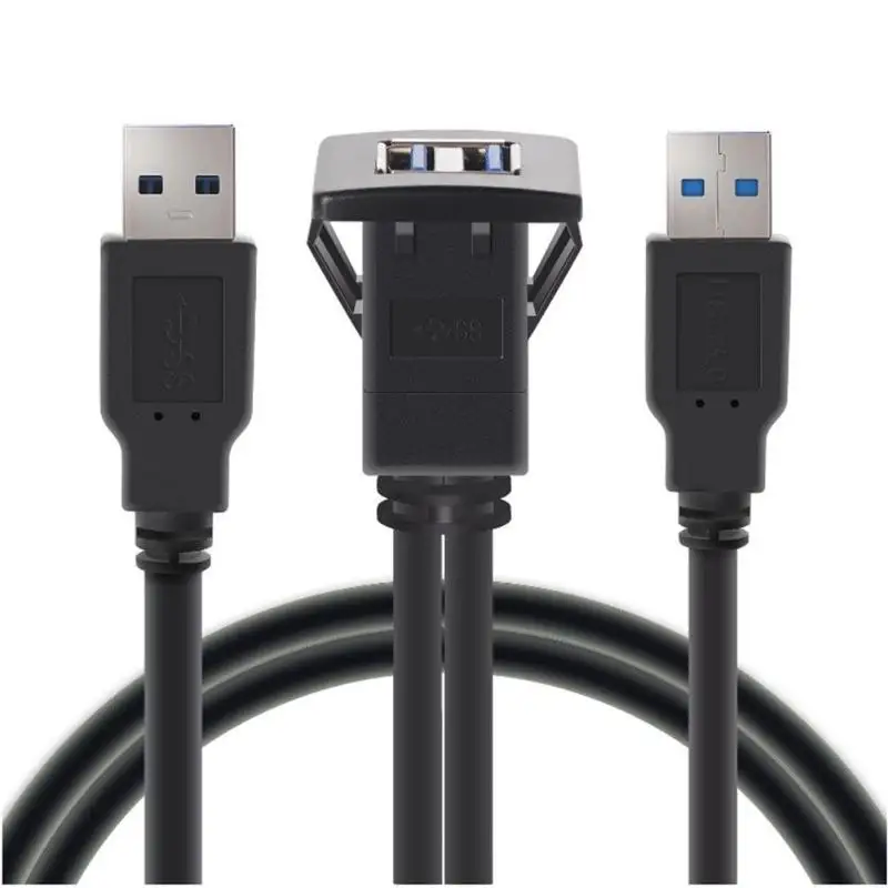 

2m/6.5ft Dual USB 3.0 Male to Female Extension Lead Cable Car Flush Mount Cord Wire for Truck Boat Motorcycle Dashboard Panel