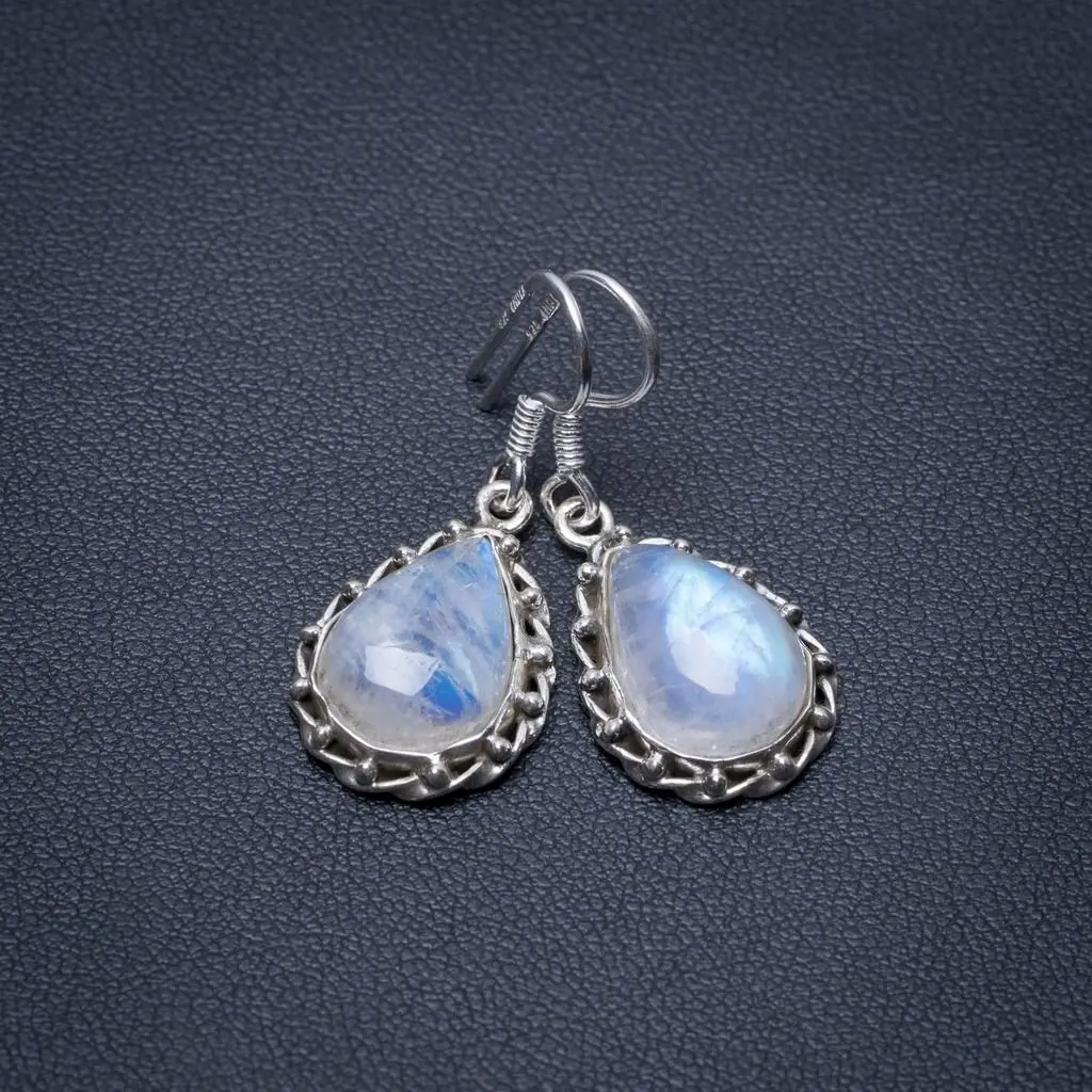 

Natural Rainbow Moonstone Punk Style 925 Sterling Silver Earrings 1 1/4" S1316