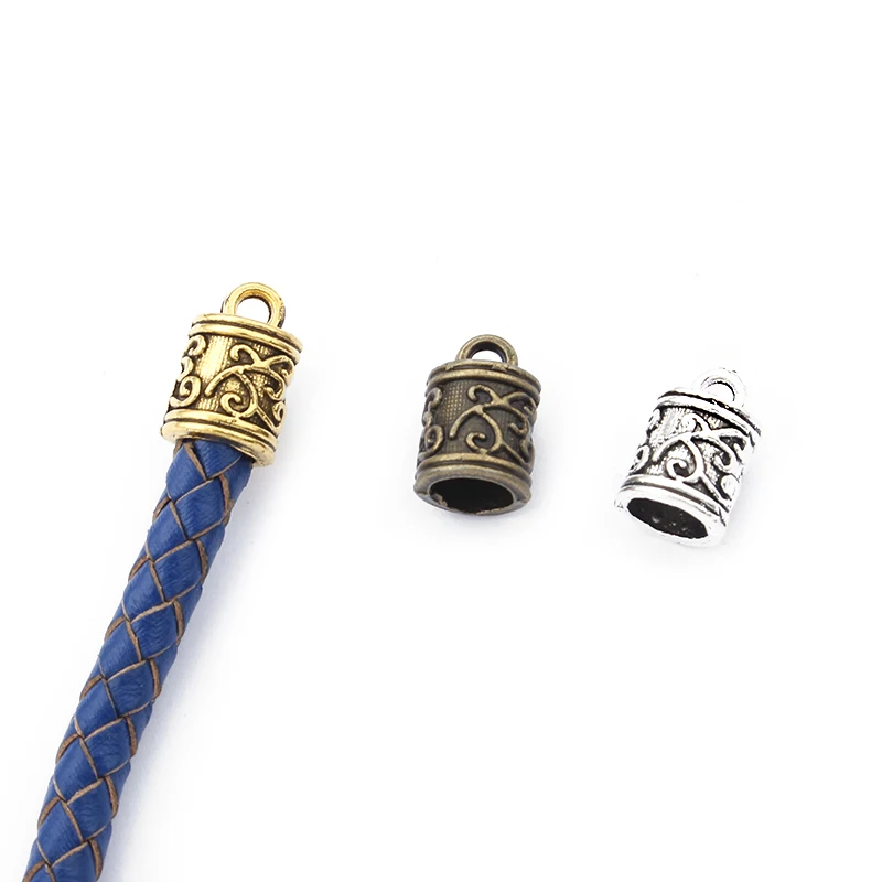 20Pcs Tibetan Silver/Bronze/Gold End Caps Beads Tassel Cap Charms For 5mm Round Leather Cord Bracelet Jewelry Accessories