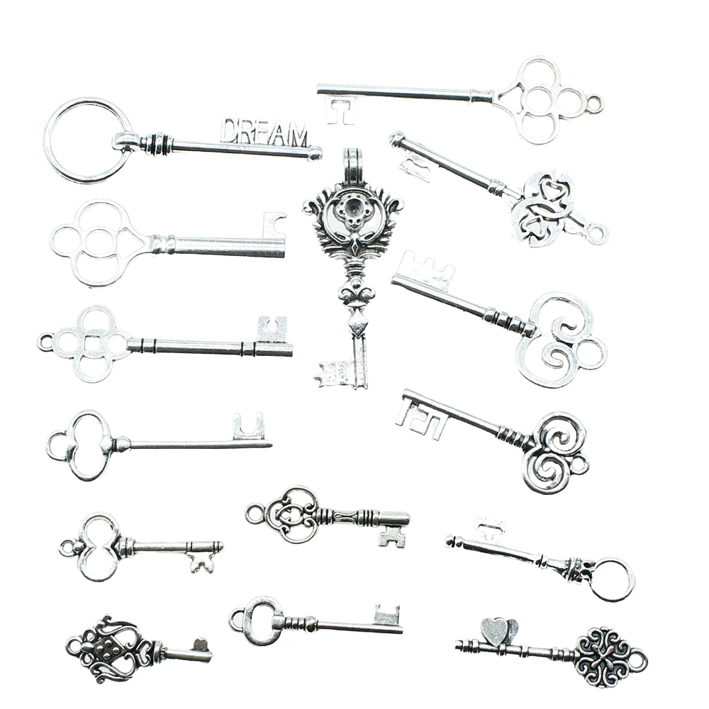 10pcs Antique Silver Color Vintage Key Charm Pendants Jewelry Accessories Retro Key Charms For Jewelry Making DIY