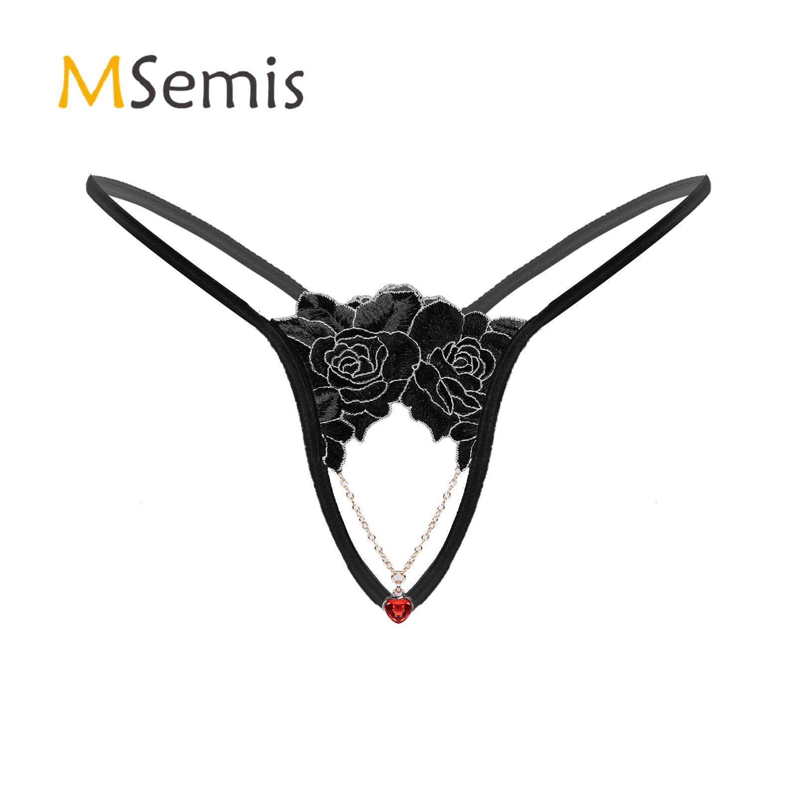 

Mens Lingerie Crotchless T-back Underwear Rhinestone Metal Chain Pendant Embroidered Thongs Low Waist Sissy Briefs Underpants