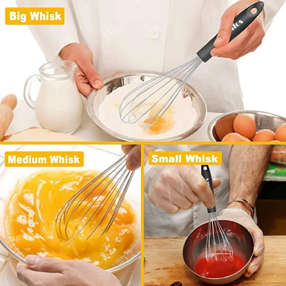 WALFOS Stainless Steel Blender Wire Whisk Set Kitchen Tool Manual Whisk Milk Butter Blender