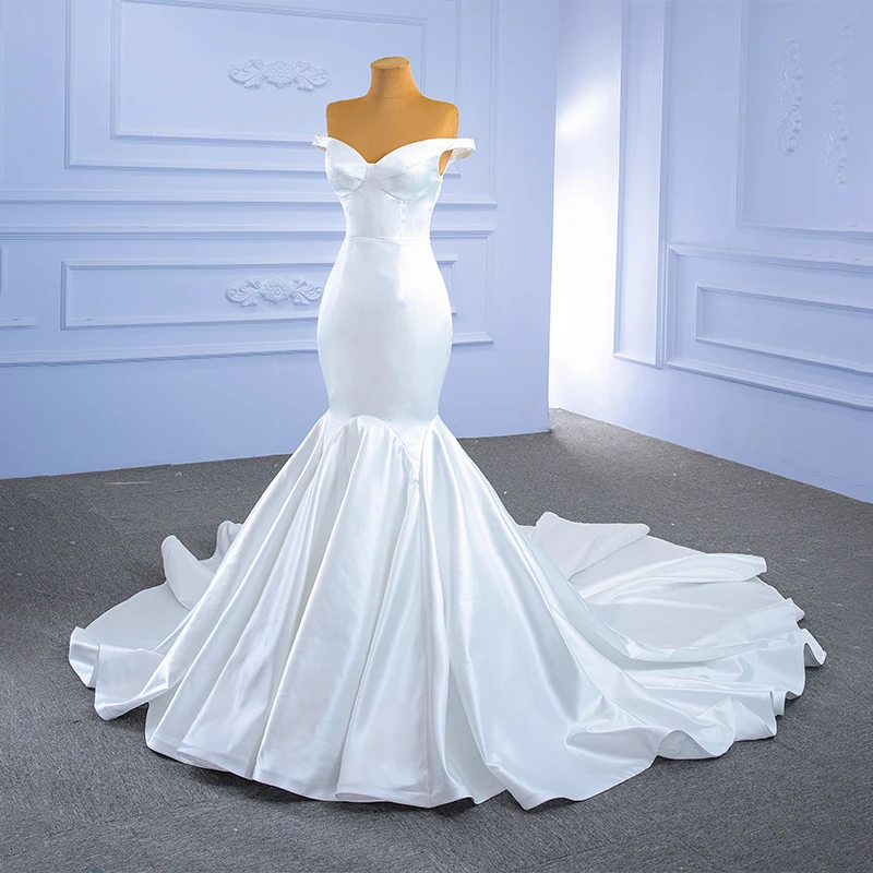 RSM Collection-vestidos de novia elegantes y sencillos con hombros descubiertos, traje de novia de satén liso con volantes de sirena para banquete, 67299