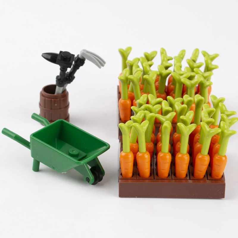 City Farm Toys Food Carrot Field Plant Building Blocks Lovely Rabbit Figures Accessories Cute Animals Gifts For Children