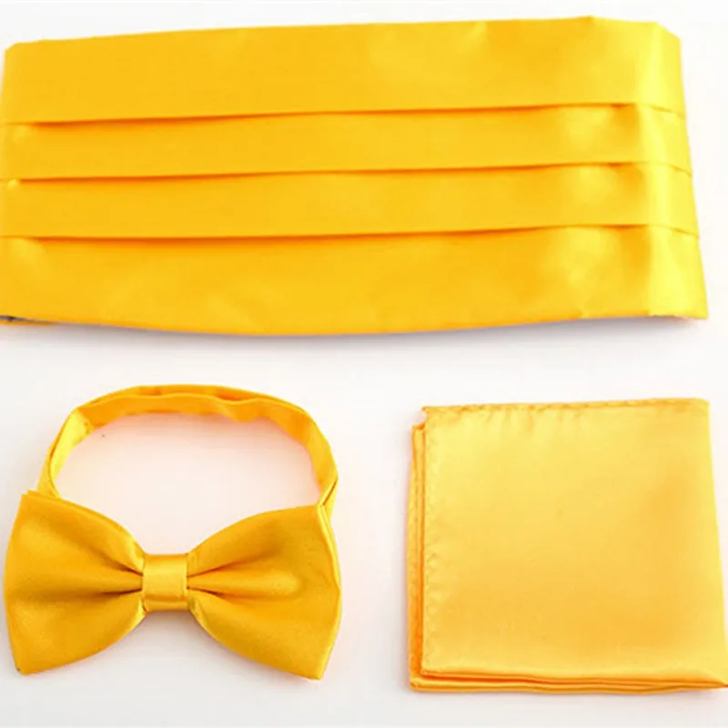 Men accessories wide elastic belt cummerbund Set Bowtie Pocket square towel Handkerchief