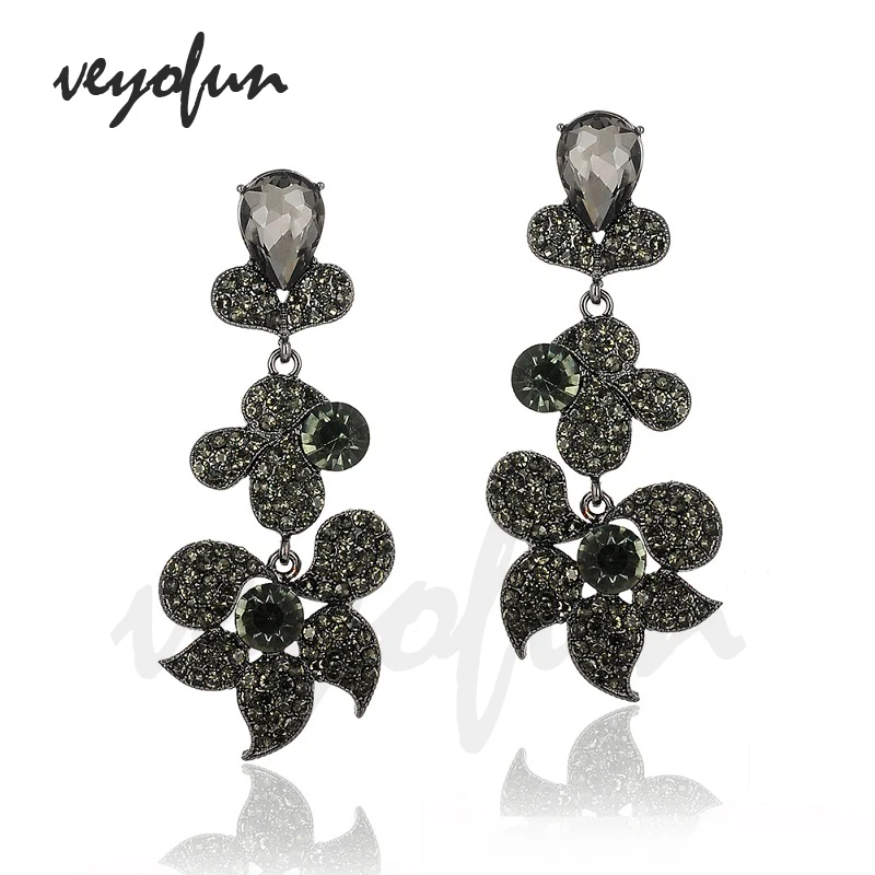 Veyofun Classic Flower Rhinestone Drop Earrings Elegant Dangle Earrings Jewelry for Women Gift Brinco