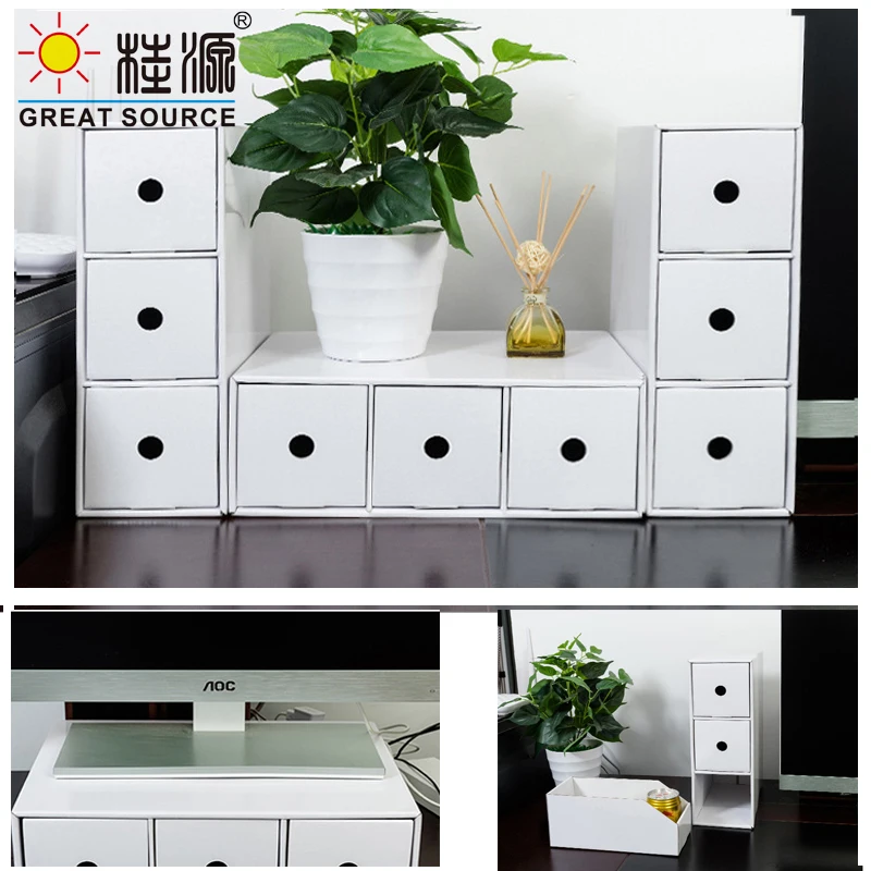 3 Drawers Storage Mini Composable Cabinet Office Corrugate Foldable Home Storage Kraft Paper Environment Friendly(5 PCS)