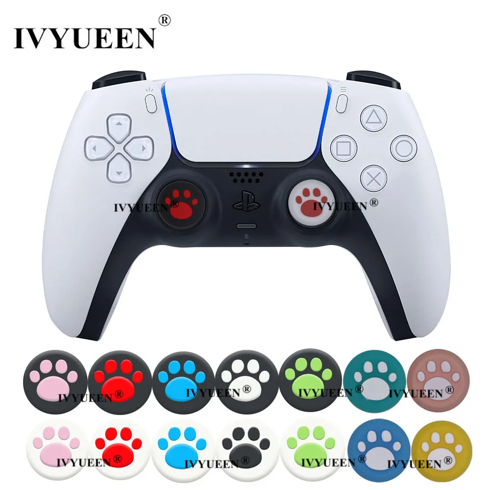 IVYUEEN 4 pcs Cat Paw Rubber Silicone Analog Thumb Sticks Grips Caps Cover for Dualshock 4 PS4 Pro Slim Controllers Accessories