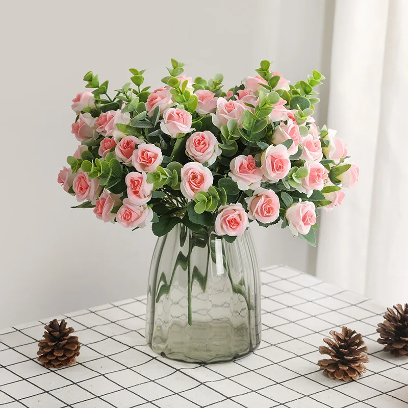 Home decoration simulation fake flower roses Korean small fresh simulation 5 forks 11 roses bouquet