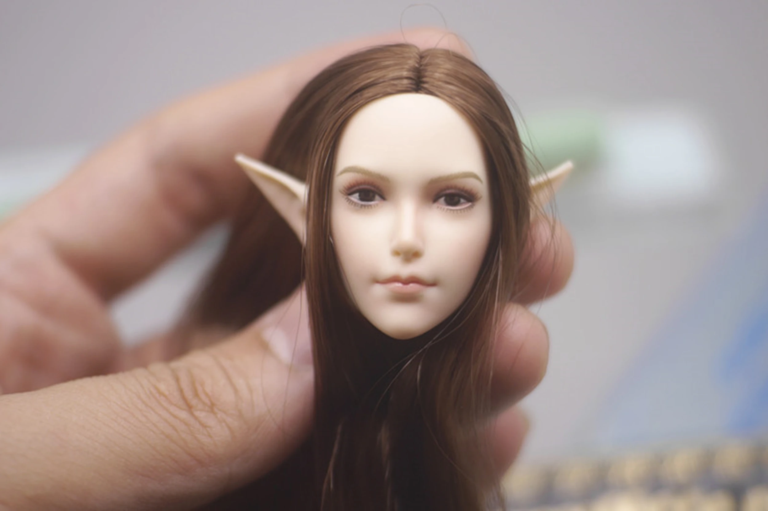 1/6 SDH021B Red Straight Hair Head Sculpt With Changable Ears Elf Girl Fit 12'' Pale TBLeague Phicen Action Figure Body