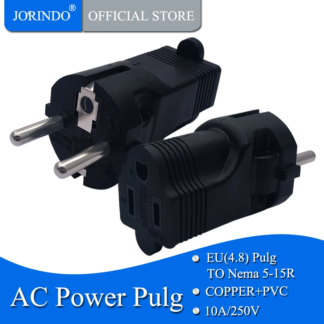 JORINDO Germany, France CEE7/7 Schuko Travel Power Plug Adapter,USA NEMA 5-15R EU TO US,US TO EU AC power plug travel converter