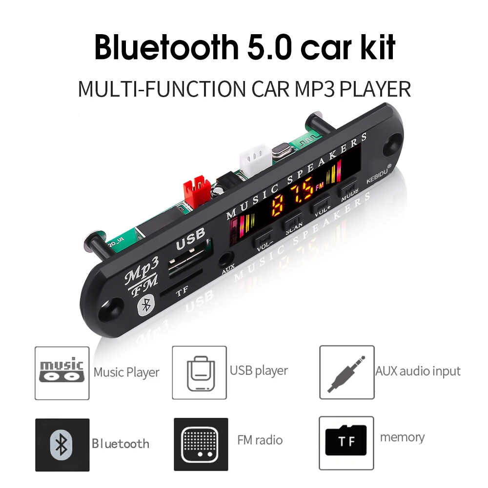 Wireless Bluetooth 5.0 MP3 WMA Decoder Board 9V 12V Car Audio USB TF FM Radio Module Color Screen MP3 Player With Remote Control
