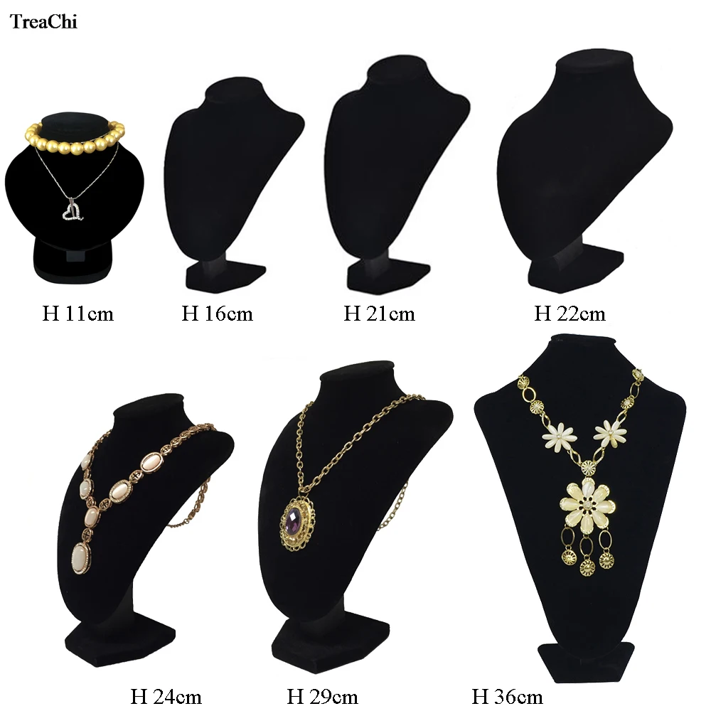 

Black Necklace Jewelry Display Choker Rack Velvet Pendant Organizer Mannequin Holder Chain Beads Showing Bust Stand