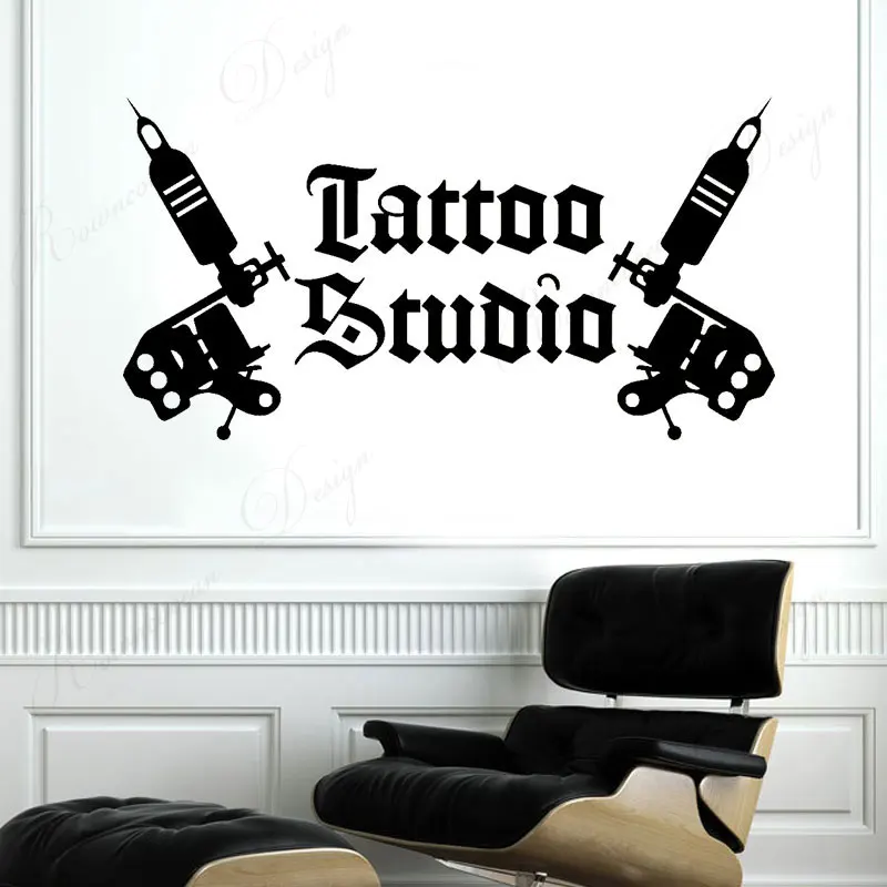 Tattoo Studio Logo Wall Stickers Tattoo Machines Vinyl Window Art Decor Decals Interior Decoration