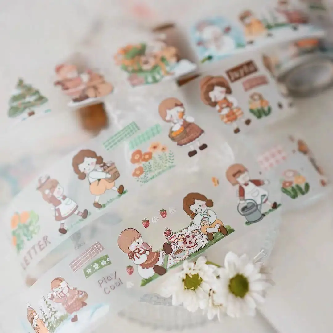 Vintage Lovely Four Seasons Girl Washi PET Tape for Card Making DIY Scrapbooking Plan Sticker