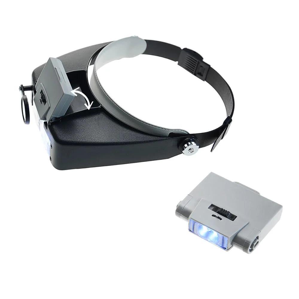 Adjustable Jewelers Head Headband Lamp Magnifier Illuminated Magnifying Eye Glasses Lens Loupe 2 LED Light Visor