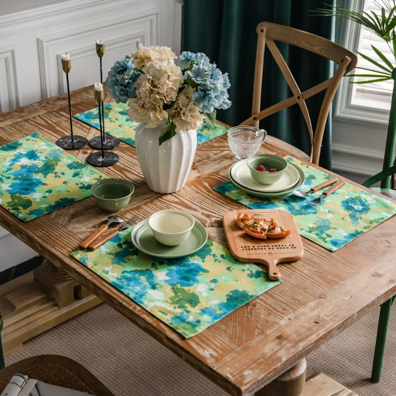 The New Camouflage Printed Placemat Cotton Linen Placemat Western Placemat Double Layer Plate Mat Coaster Bowl Mat Table Decor