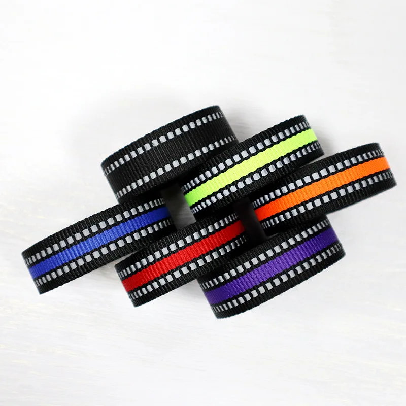 50 Meters Reflective Webbing 20mm 15mm Thicken 1.6mm Polyester Strap Belt Tape Dog Collar Leashes Backpack DIY Craft