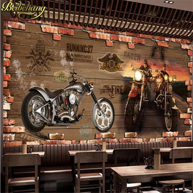 beibehang papel de parede Custom photo wallpaper 3D Retro motorcycle nostalgic brick TV background wall home decoration mural