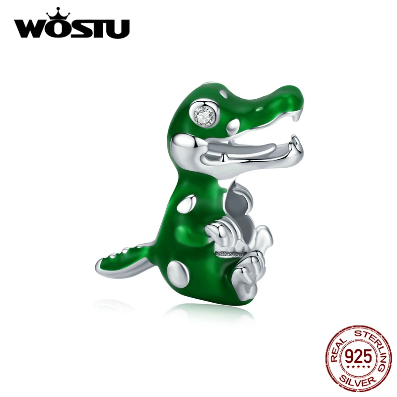 

WOSTU 100% 925 Sterling Silver Little Crocodile Charms Green Enamel Animal Beads Fit Original Bracelet Pendant Jewelry CTC190