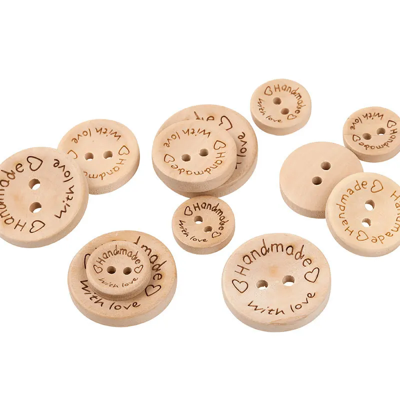 50Pcs 2Hole Natural Wooden Buttons handmade with love wood Button For Scrapbooking Craft DIY Baby Clothing Sewing Accessories