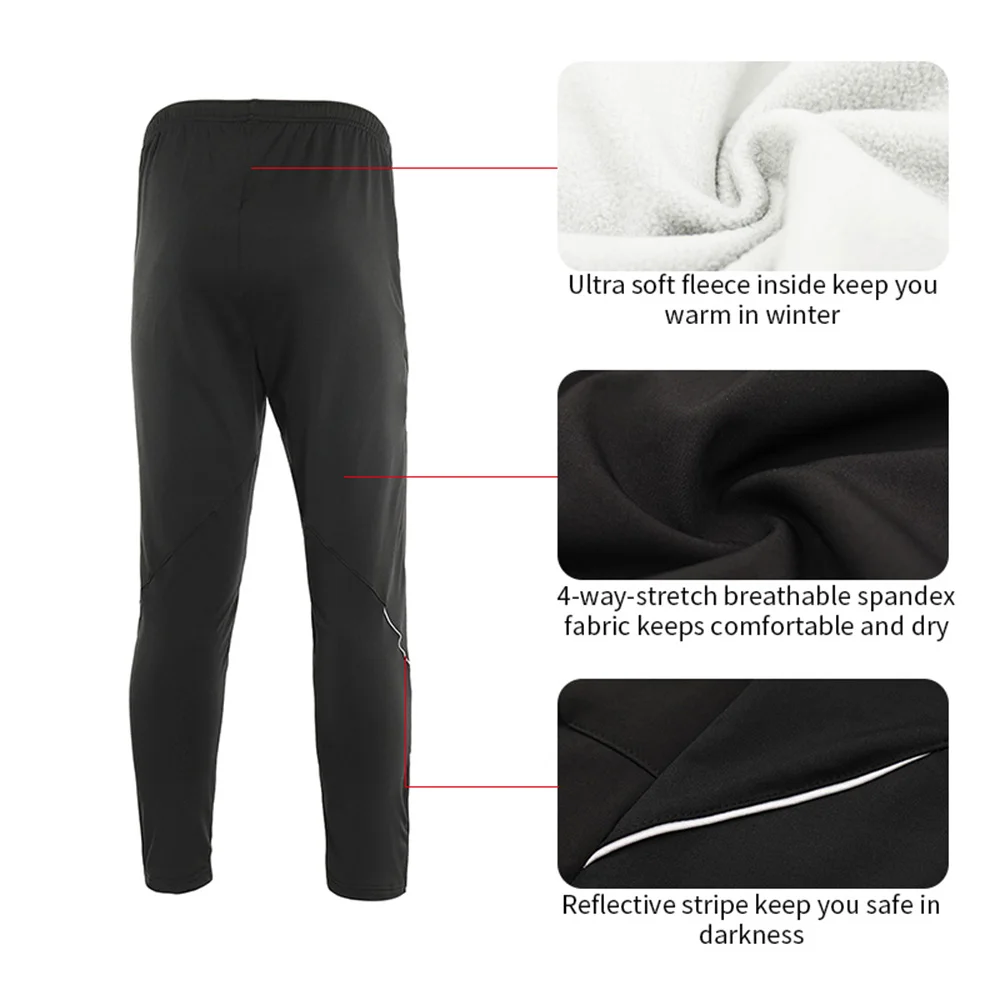 ARSUXEO Men\'s Winter Cycling Pants Thermal Fleece Sports MTB Bike Trousers Bicycle Pants Windproof Reflective Running Drawers