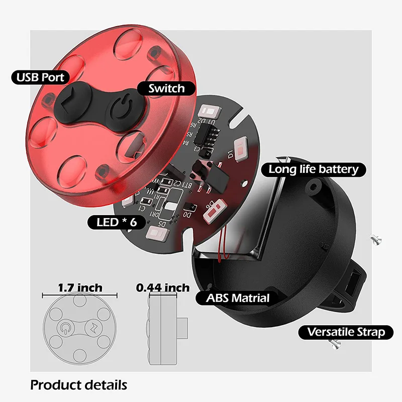 Bike Rear Light 6 LED Safety Warning Taillight USB Rechargeable ​ ​300 Lumens MTB Tail light for Helmet Backpack Bicycle Lamp