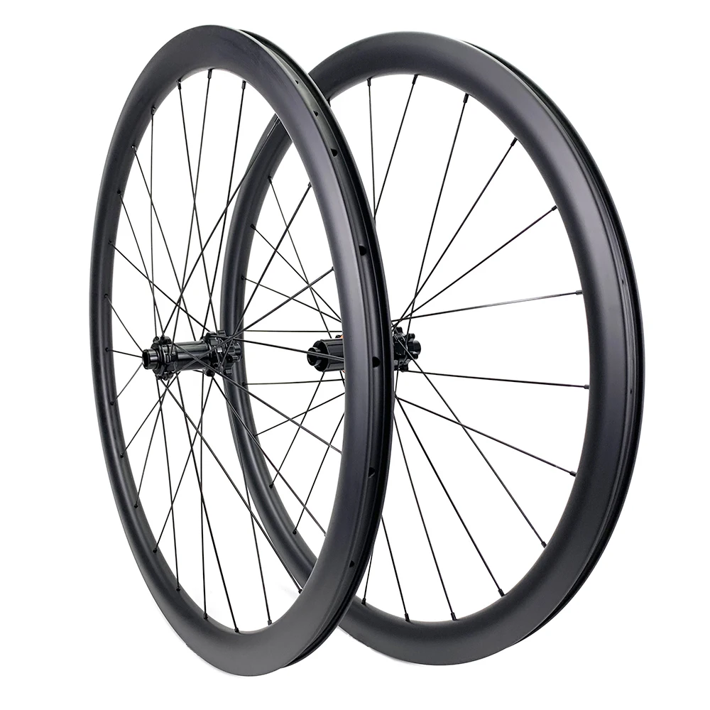 

700c 35mm Deep 28mm Width Carbon Wheelset Clincher Tubeless UD 3K 12K Gravel Bike Disc Wheels 12x100 Front 12x142 Rear 24 Spokes