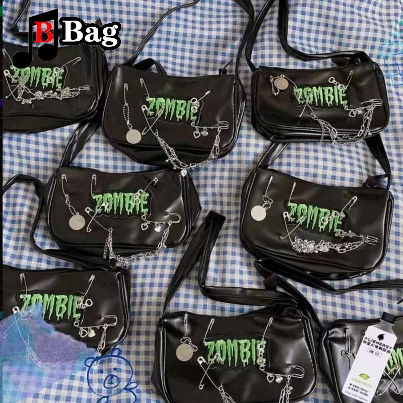 Y2K Girl punkowa torba damska PU Metalowa zawieszka Torebka na jedno ramię pod pachę damska Cool pin Zombie Gothic Lolita messenger bag