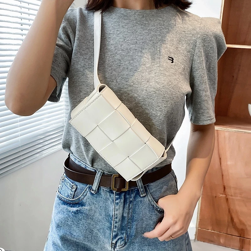 Leather Woven Small Waist Bags For Women Luxury Brand Bag Luxury Weave Cassette Waist Belt Bag 2021 Trend Chest Pouch Female